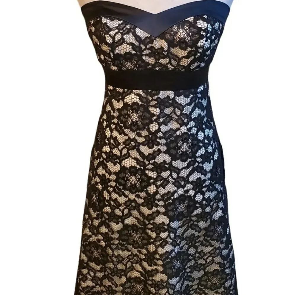 WHITE HOUSE BLACK MARKET STRAPLESS LACE WEDDING COCKTAIL DRESS 8 M - Picture 2 of 7
